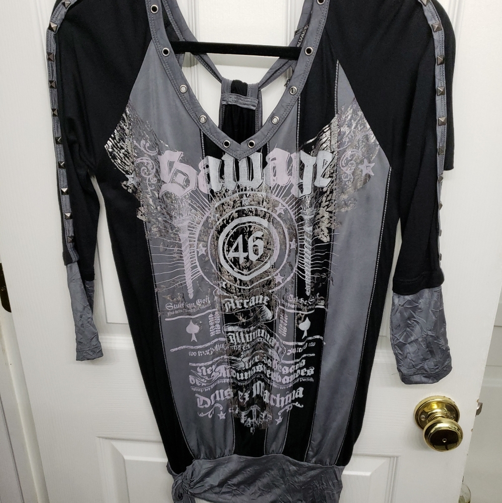 Salvage Drape Rear Back Studded Top / Dress Small